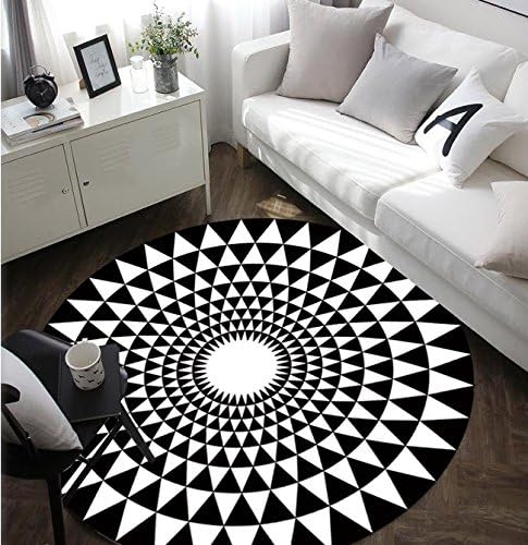 YCMAT Classical Black and White Round Rugs,Nordic Simple Fashion Round Non-slip Mat Balcony Living Room Coffee Bedroom Table Carpet (Color : Black, Size : 120 * 120cm)