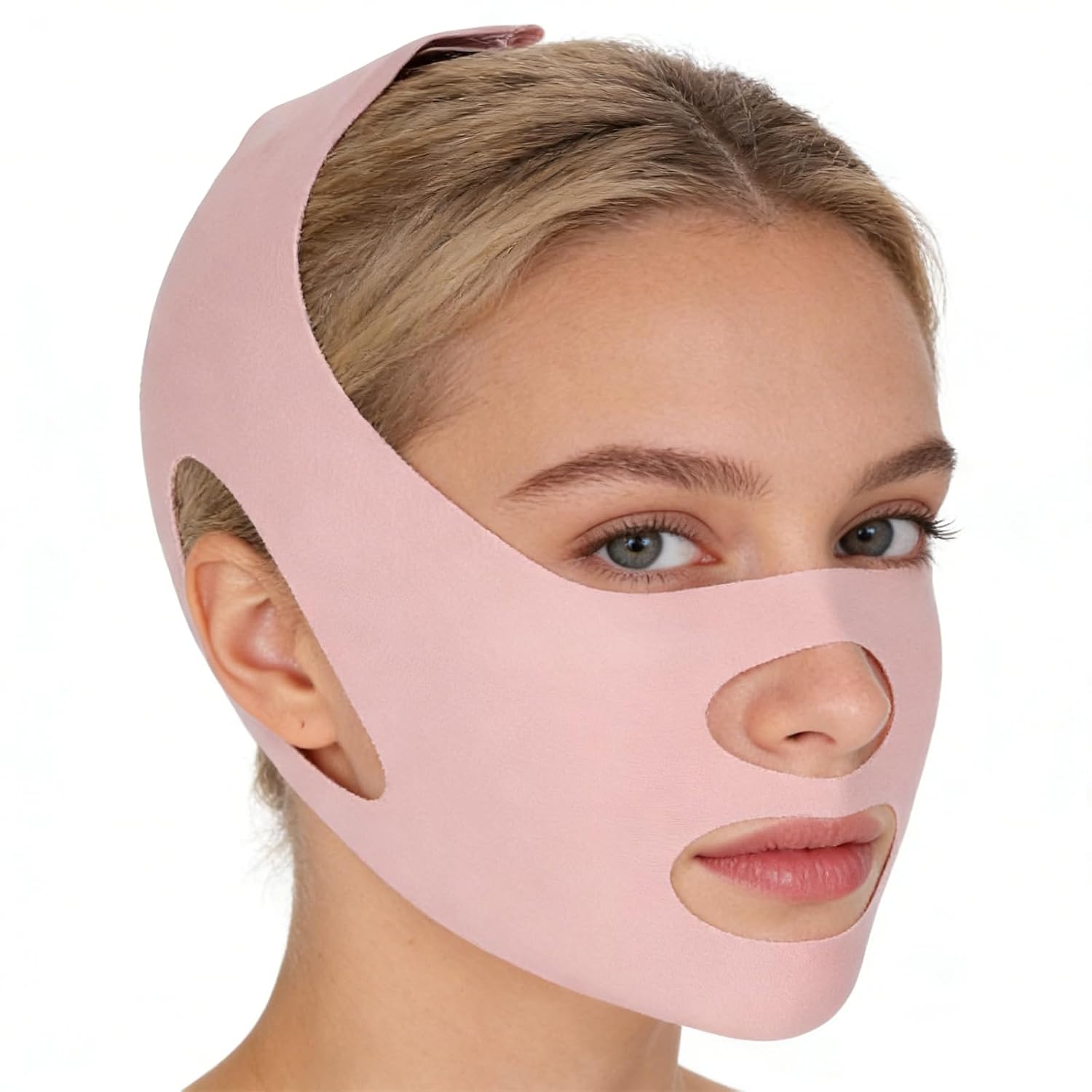 Sibba Chin Strap for Sleeping Reusable V Line Lifting Mask Double Chin Reducer Breathable Face Slimming Strap for Women Facial Firming and Sagging Prevention, Pink