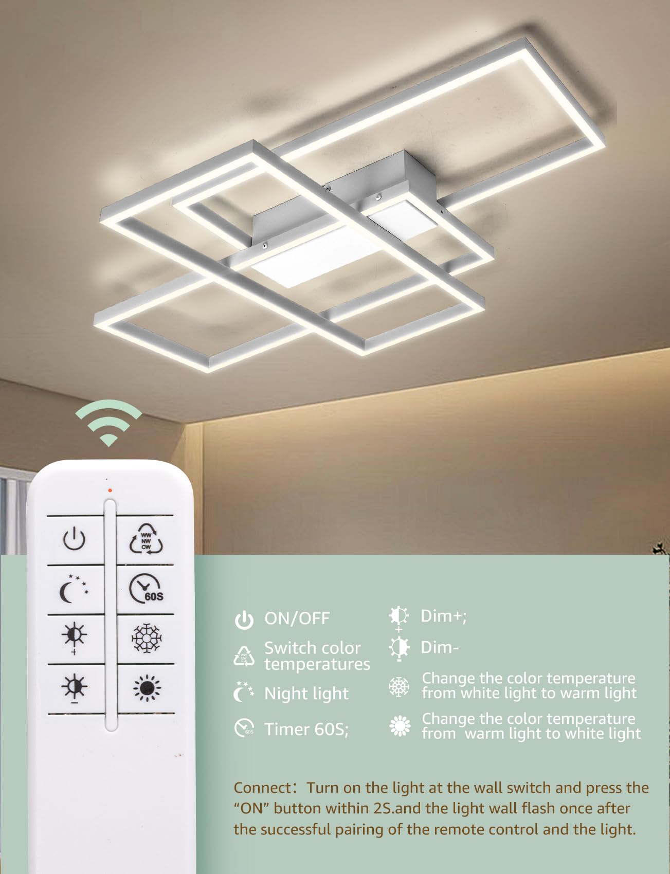 Aigostar Plafoniera Led Soffitto Dimmerabile, Plafoniera LED Moderno 4400 LM, 2700-6500 K, Lampada Da Soffitto con Controllo Remoto per Soggiorno, Camera da Letto, Sala Jantar