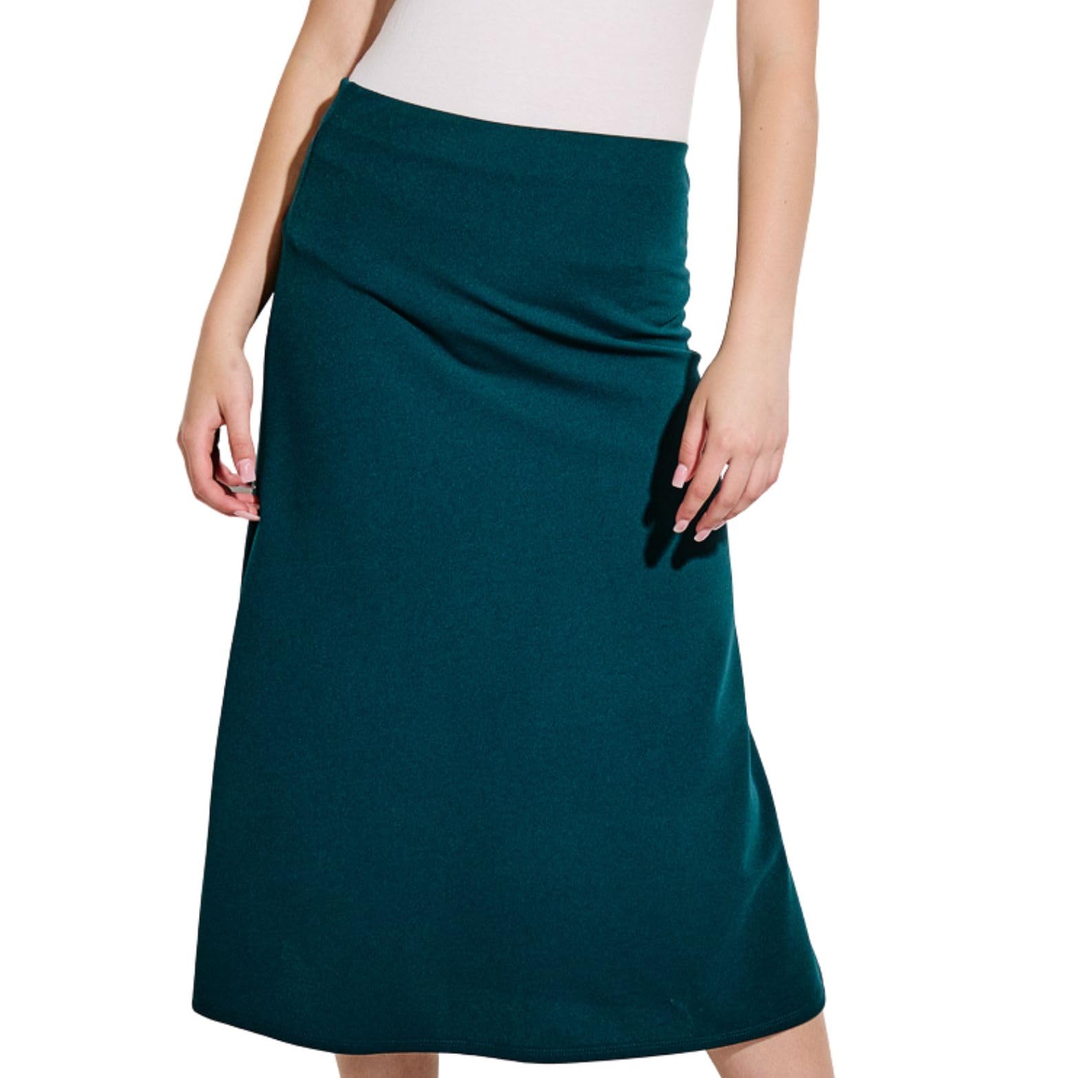 Flowy Skirt for Women High Waist Midi Length Skirt Soft Stretchy Casual Skirt for Summer Office or Travel