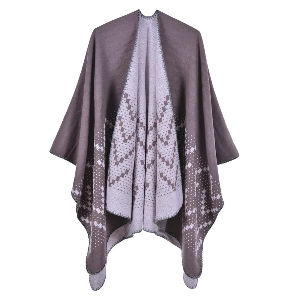 Femmes Automne Hiver Motif Tricot Pull Châle Gris Street Chaud Écharpe Cape Cardigan
