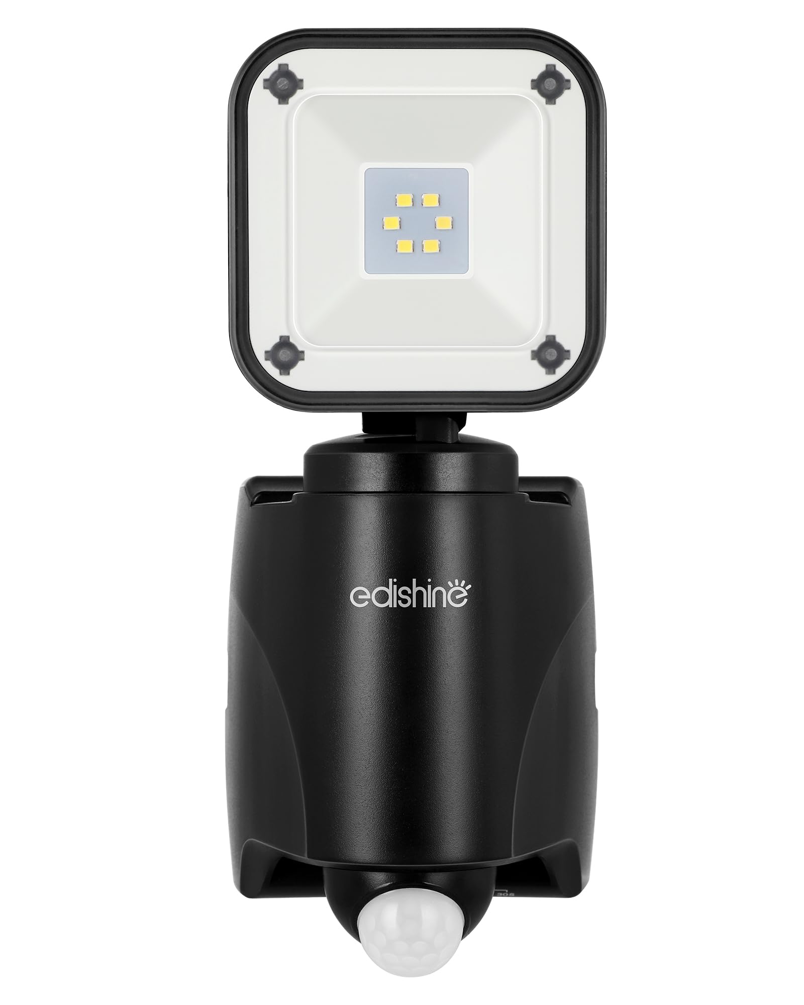 EDISHINE Batterie LED Strahler mit Bewegungsmelder Außen, Kabelloser Batteriebetriebener Außenstrahler, IP44 wasserdicht, Verstellbarer Lampenkopf, 300LM, 6000K, für Garage [Energieklasse D]