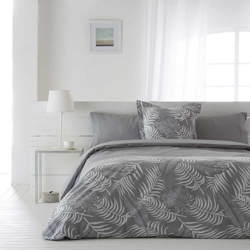 COTTON ARTean Funda Nórdica IGUELDO algodón percal 200 Hilos Cierre con Botones Funda de edredón para Cama de 150 (240x220 cm) +2 Fundas de Almohada ( Color Gris