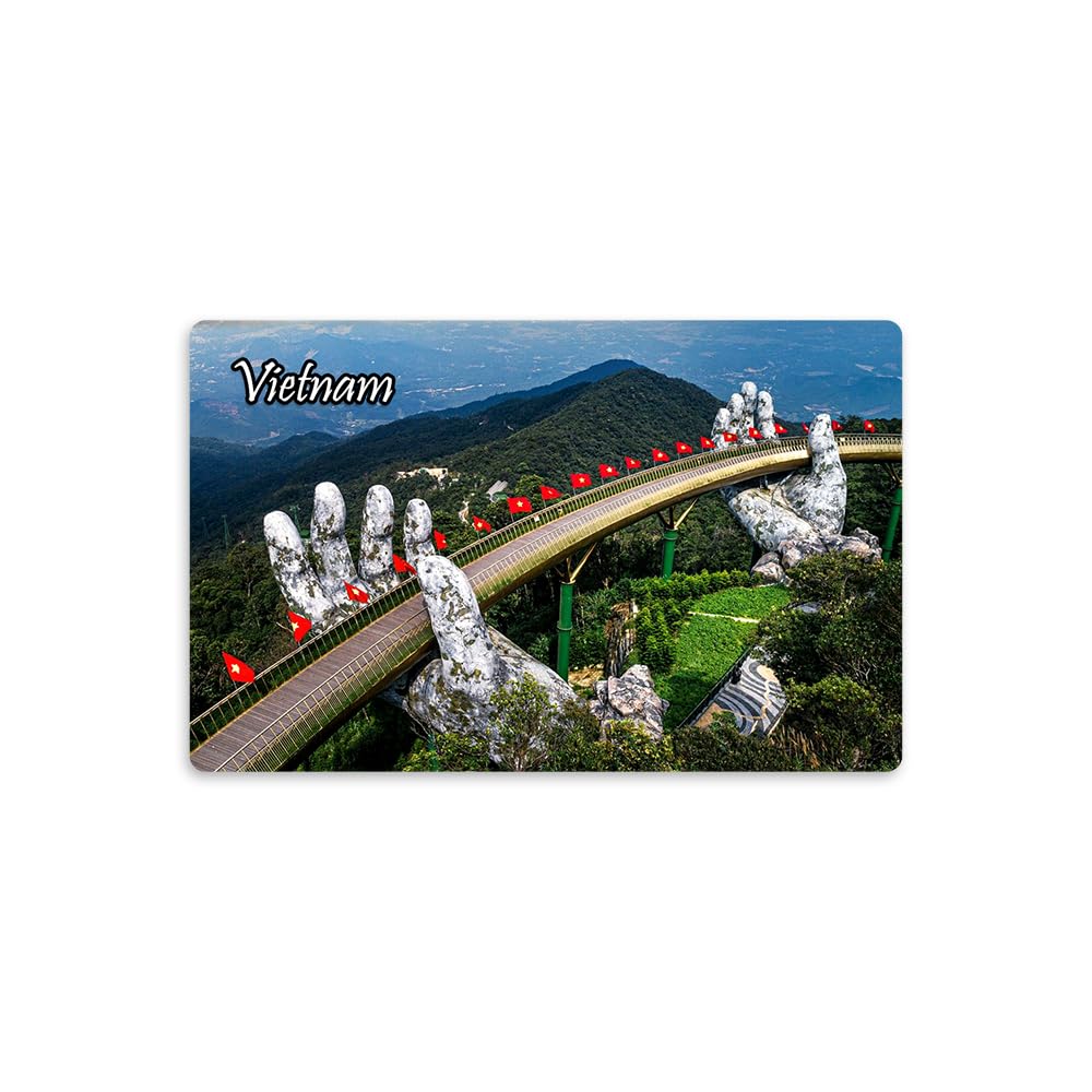 EVERCAREGIFTS Tourism Souvenir Vietnam Fridge Magnet Golden Hands Bridge Vietnam Country Refrigerator Magnet Birthday Gifts for Tourists World Tourism Souvenir Fridge Magnet Size: 8.2 x 5.2 CM