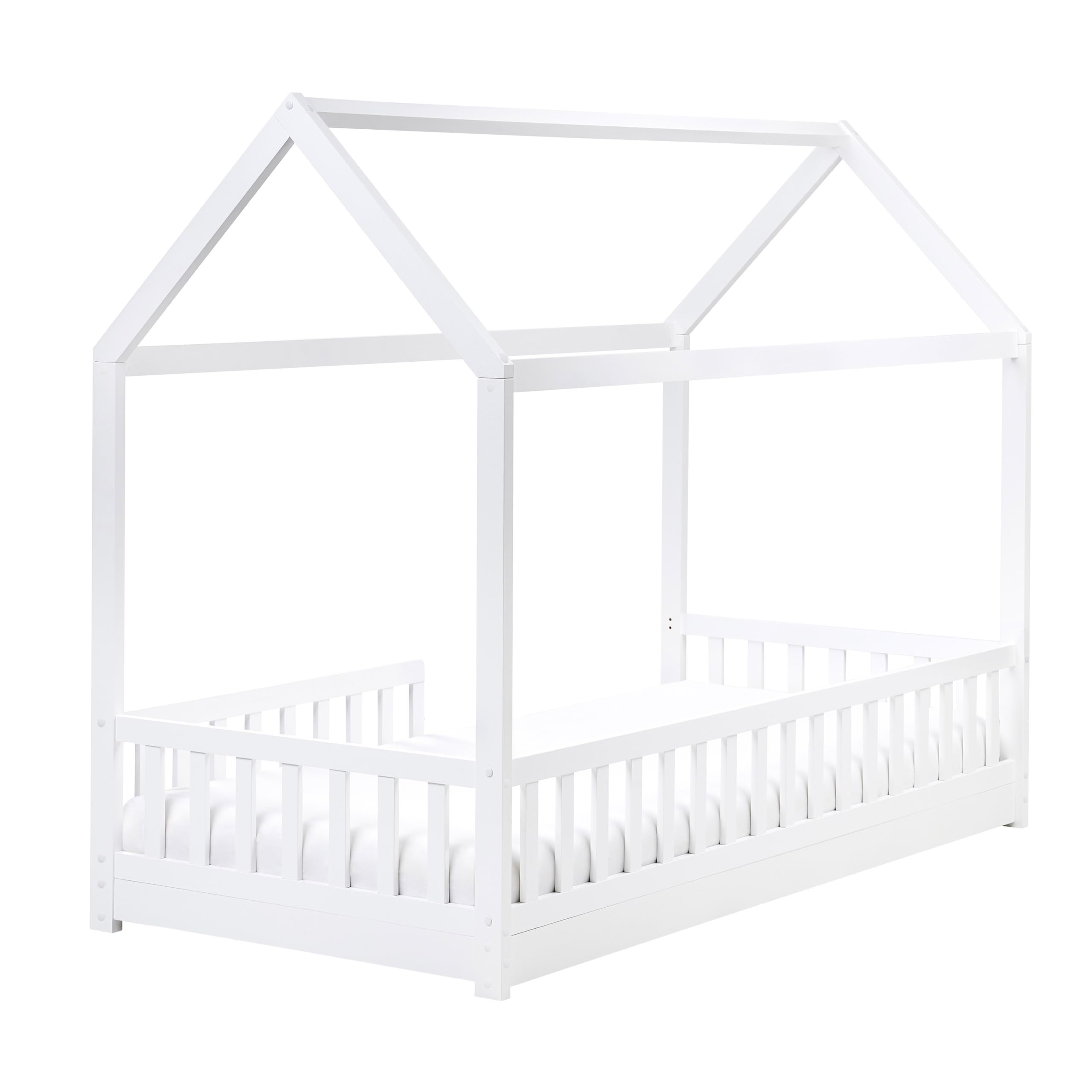 Beliani Hausbett für Kinder Holz weiß Lattenrost 90x200 cm mit Rausfallschutz Cossaye