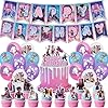 Demon Inspired Hunter Birthday Decorations, Korean Idol Movie Party Supplies Include Banner, Balloons, Cake Cupcake Toppers for Movie Theme Party (ST777777)