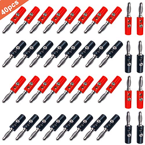 QitinDasen 40Pcs Premium 4mm Banana Conector Altavoz Conector, 4mm Chapado Nickel Banana Enchufe Audio Altavoz Cable Conector (Rojo & Negro) Cover