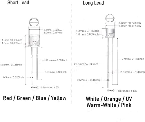 Miniatura 2 de SaNzia 10 unidades de 0.197 in LED de diodo plano superior cálido blanco rojo verde azul UV púrpura amarillo naranja rosa F5 gran angular DIY PCB