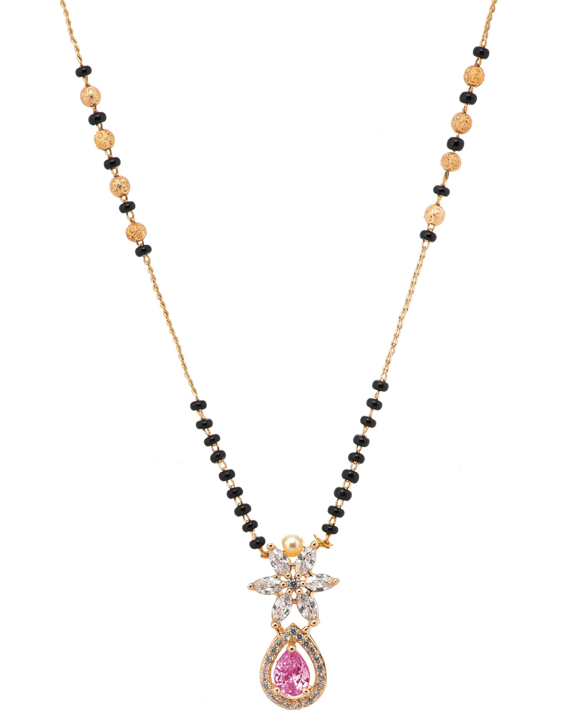 Stylish Womens Gold Plated Brass Lobster Claw Closure Mangalsutra With American Diamond | Lightweight & Elegant Mangalsutra For Womens | Ideal For Gift (Rose Gold)-image-13