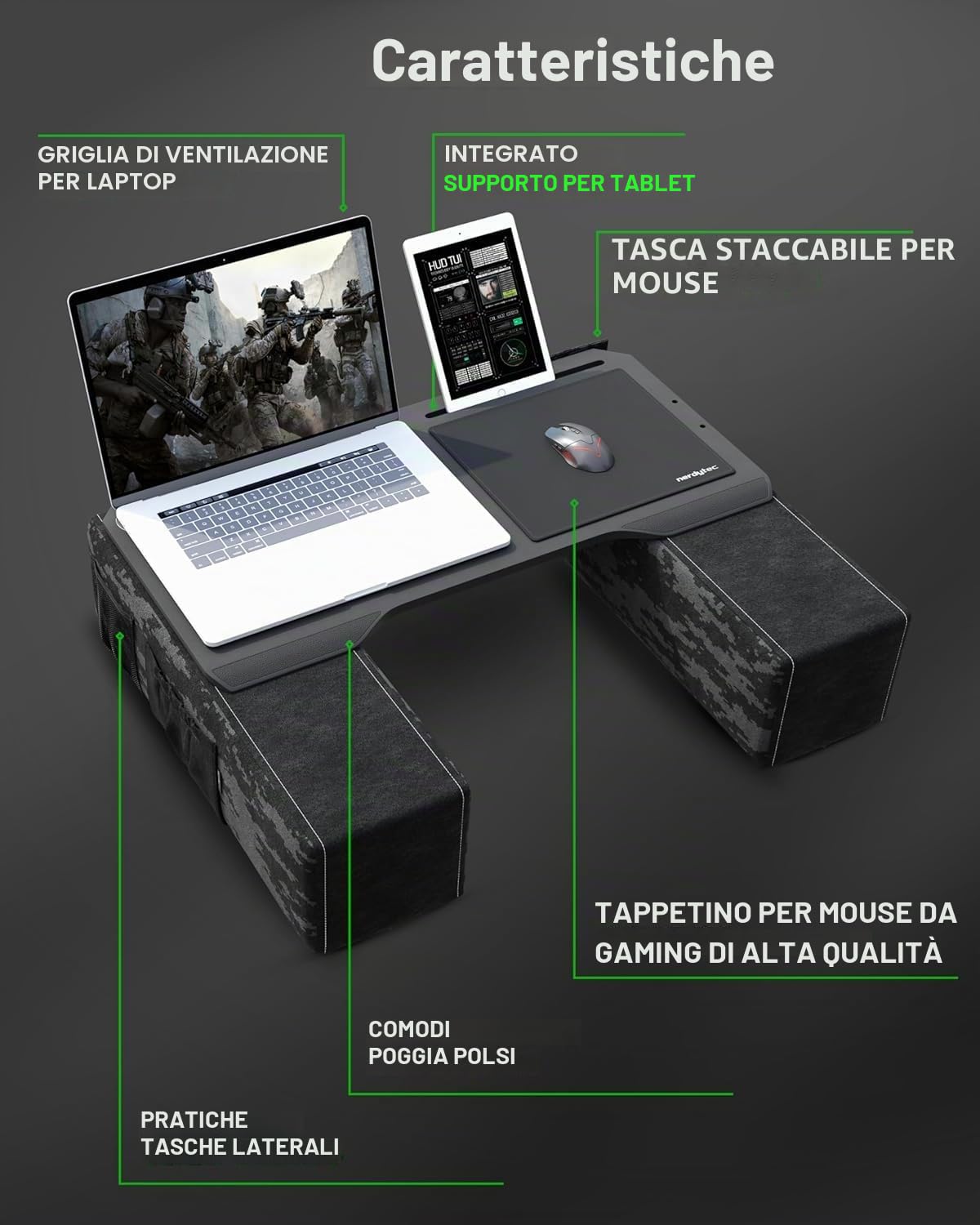Couchmaster® CYBOT - Lapdesk ergonomico per Notebook o periferiche, con Cuscino, Adatto a Letto/Divano
