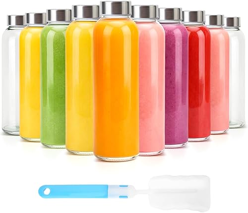 Botellas de vidrio transparente con tapas de 18 onzas, botellas de agua de vidrio reutilizables con tapa de acero inoxidable para jugos,