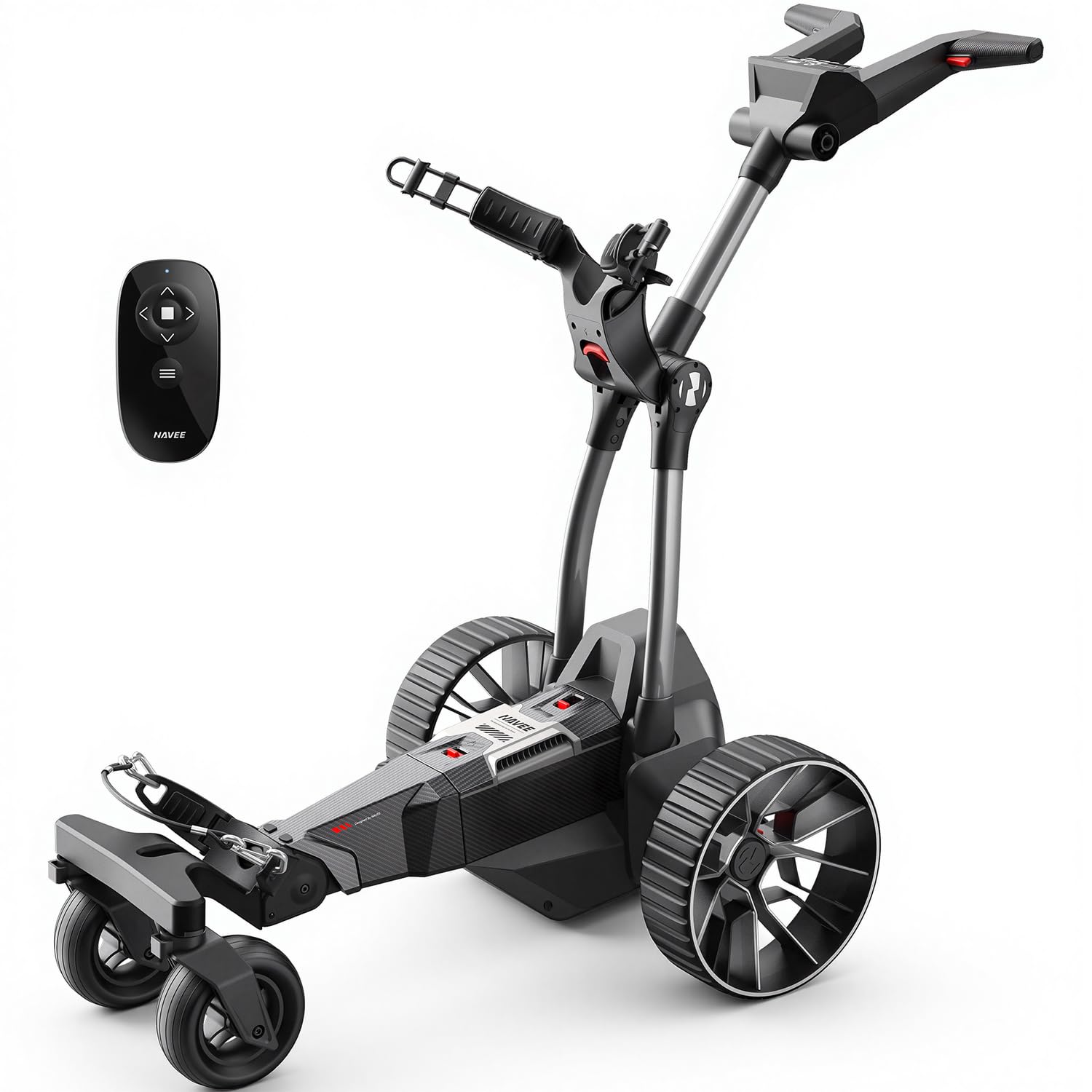 NAVEE Golf Trolley Elektrisch, Electro Golf Trolley Klappbar, Birdie 3X, Follow Me, Lithiumakku für 36 Loch, Dynamische Power-Hilfe mit KI-Steuerung, Dual Motor Bergabfahrbremse, IPX5 viel Zubehör