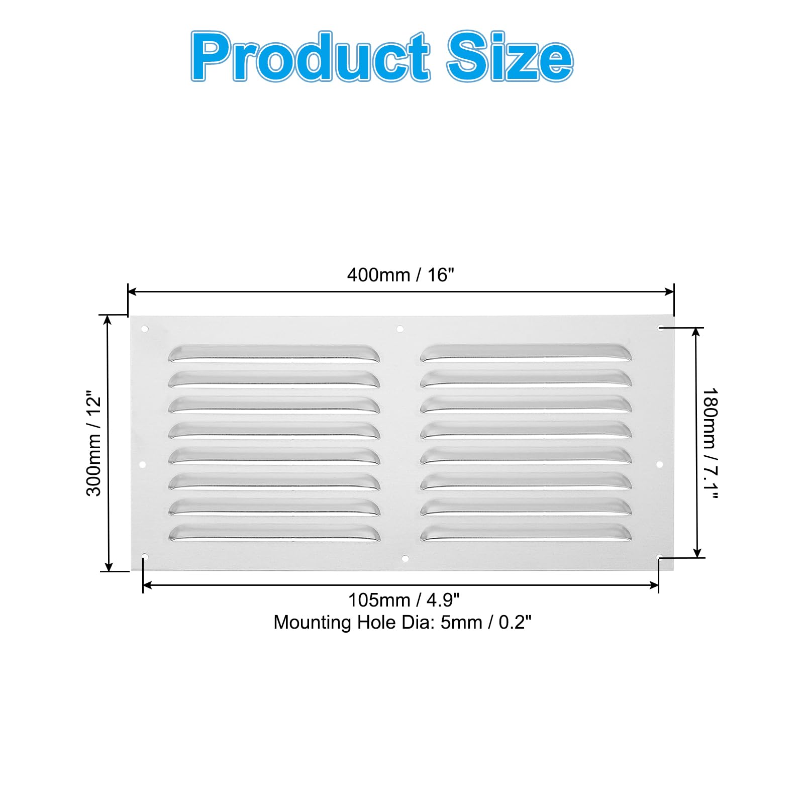 PATIKIL 16 x 12 Inch Aluminum Vent Cover, Screen Air Grille Ventilation Cover HVAC Louvered Grill for Home Kitchen Fireplace Wall Ceiling, Silver Tone - Image 2