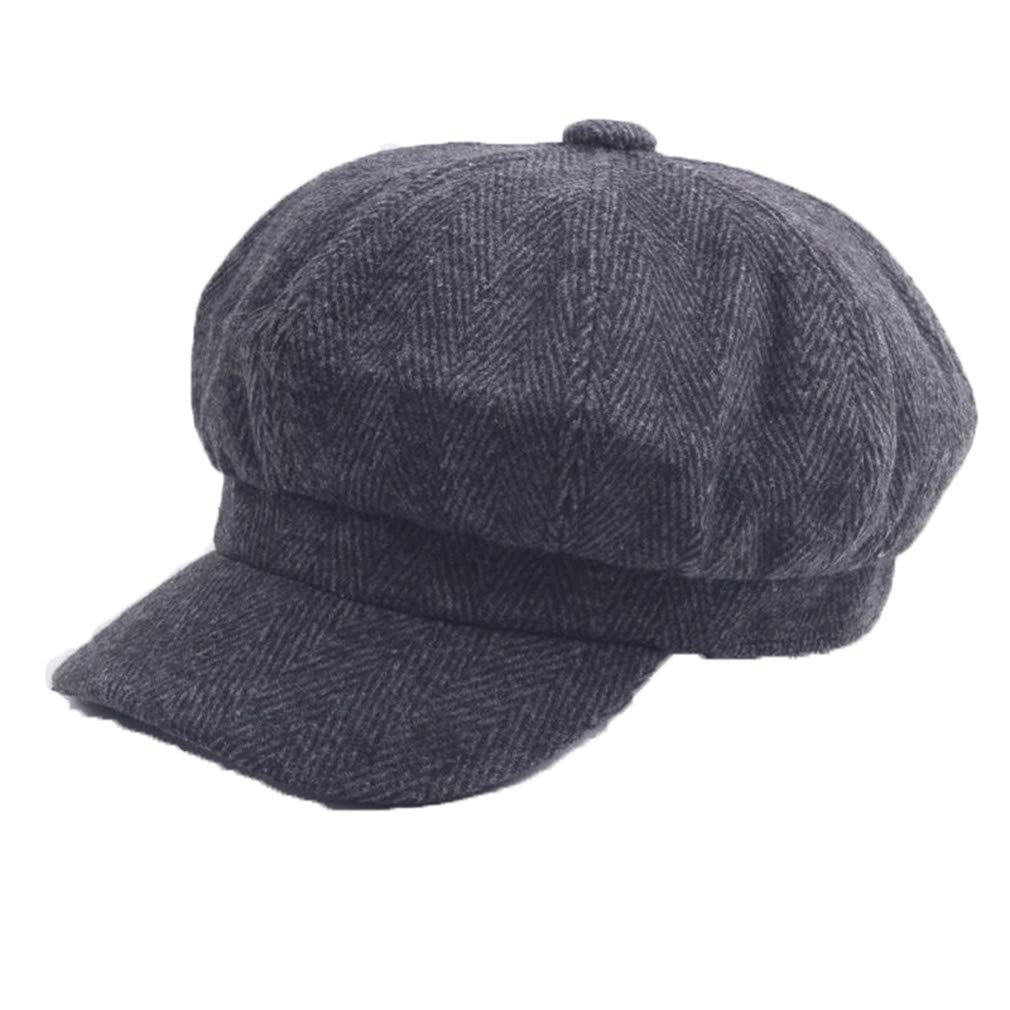 Ruicheng Women's Black Beret Wool Blend Baker Boy Newsboy Cap Cabbie Cap Peaked Winter Hats (Black)