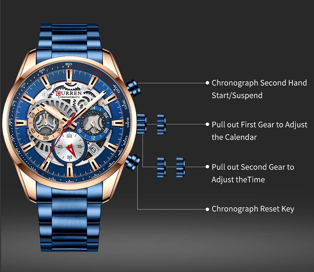 FANMIS Mens Luxury Watches Business Chronograph Dress Waterproof Stainless Steel Analog Quartz Wrist Watch