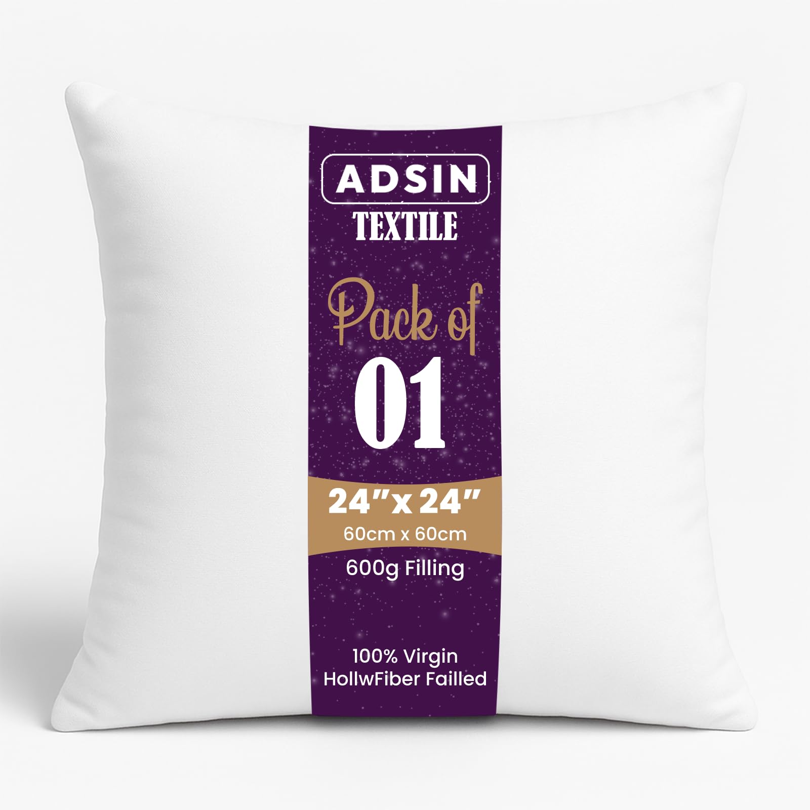 Set of 1-60cm x 60cm Luxury Hollowfibre New White Hollowfiber Cushion Pad Inner Stuffer Pillow Polyester Insert Square Hypoallergenic (Pack of 1 | 24" x 24")