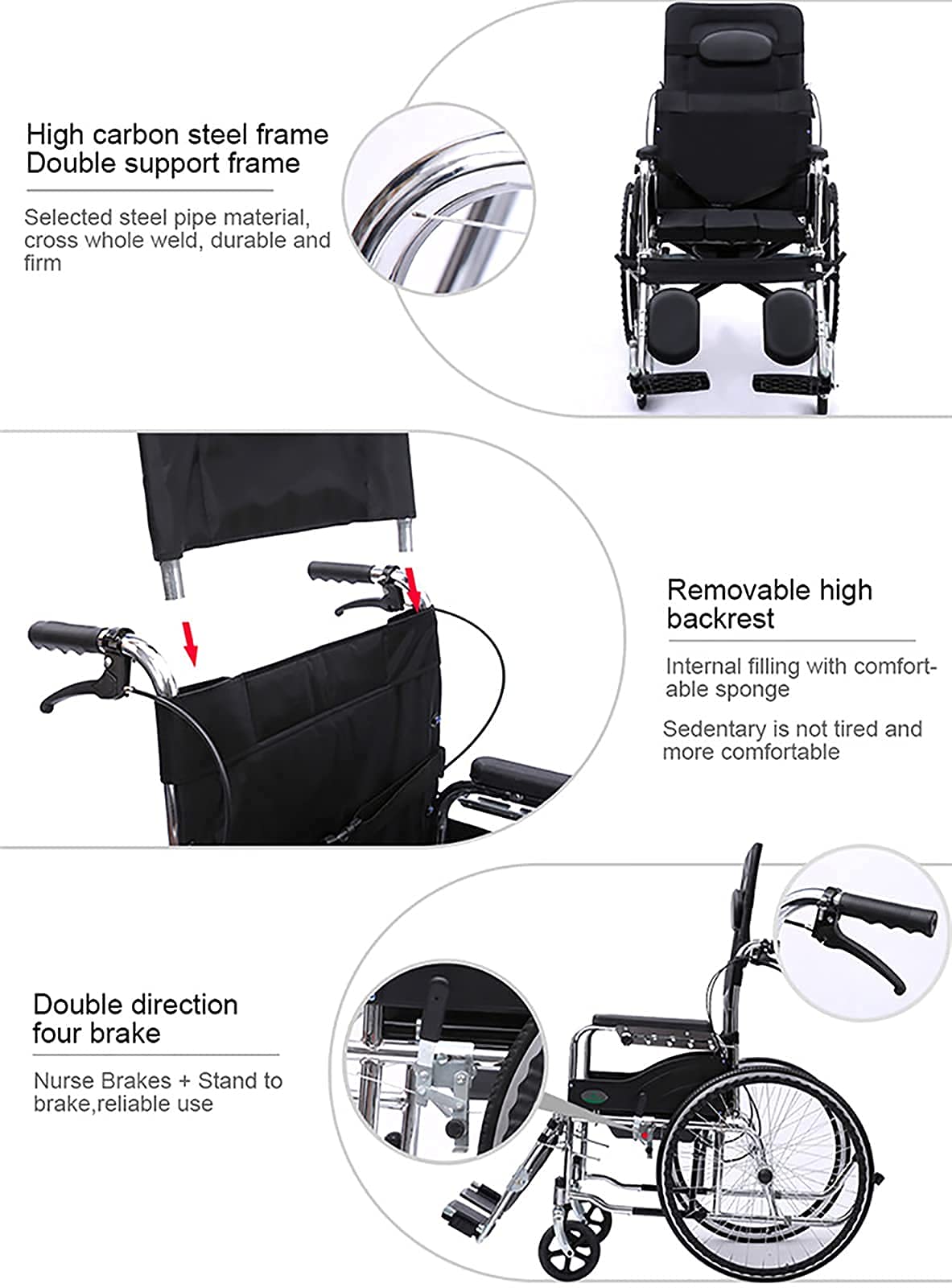Sillas de ruedas plegables ajustables,Silla de ruedas eléctrica plegable ligera para discapacitados,Silla de ruedas con inodoro plegable manual funcional con respaldo reclinable