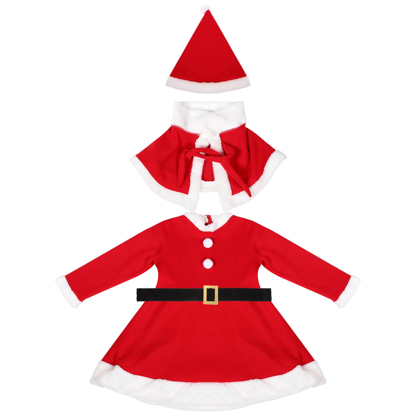 CALLARON Costume Di Natale Per Bambine Vestito Di Babbo Natale Con Cappello Completo Con Sciarpa e Cintura Per Feste Natalizie e Inverno