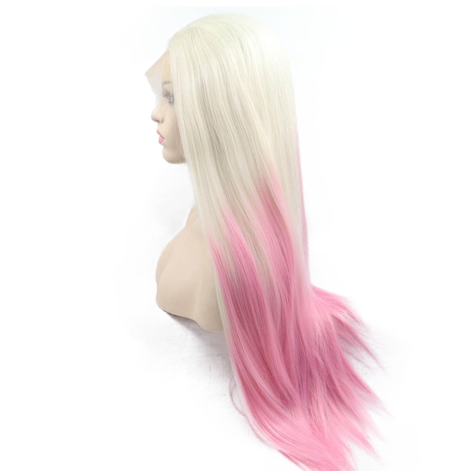 pastel pink blonde synthetic lace front wig 24\