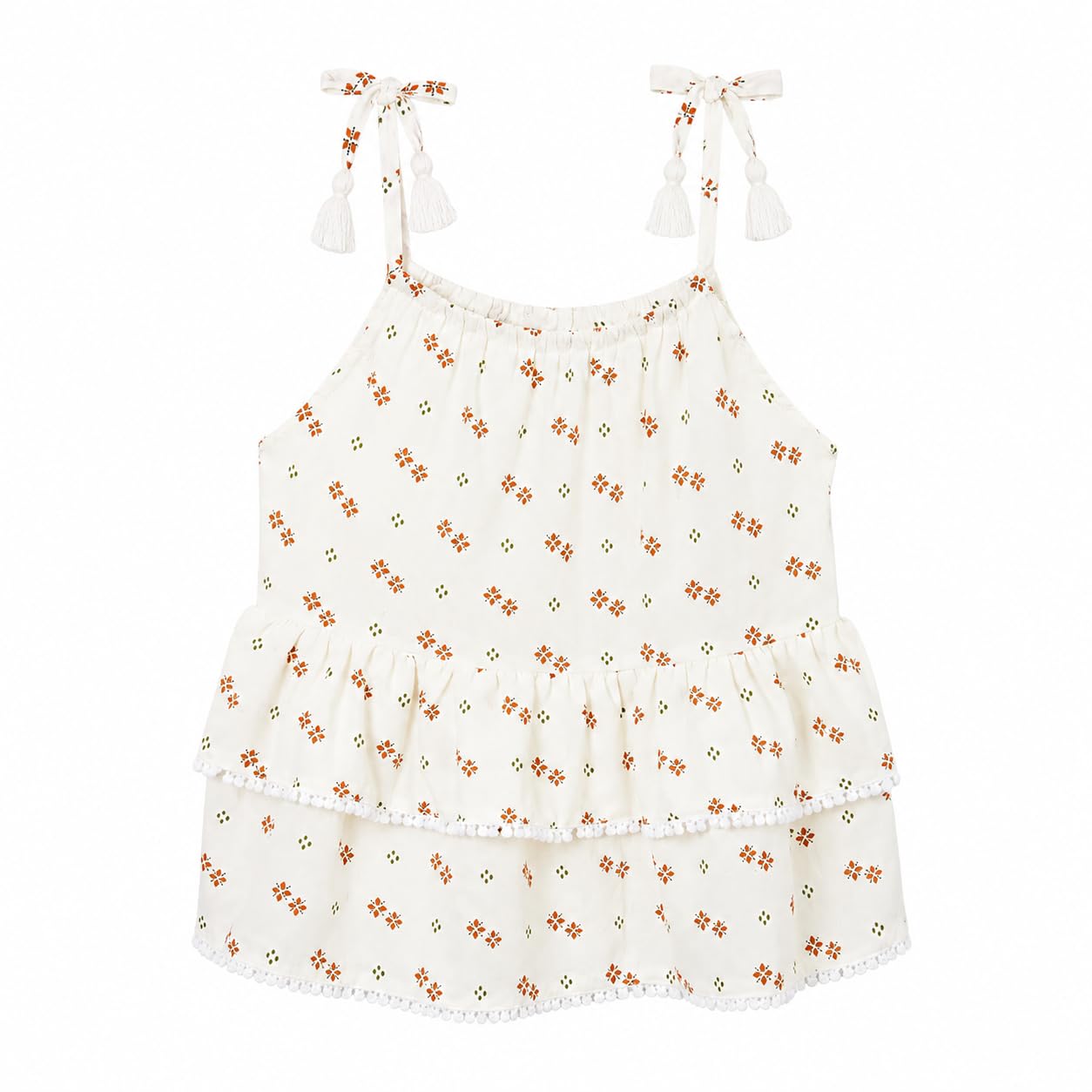 Generico Blusa para niña de 10 a 16 años – Top de verano con estampado floral, tirantes anudados y volantes, elegante e informal, 6188