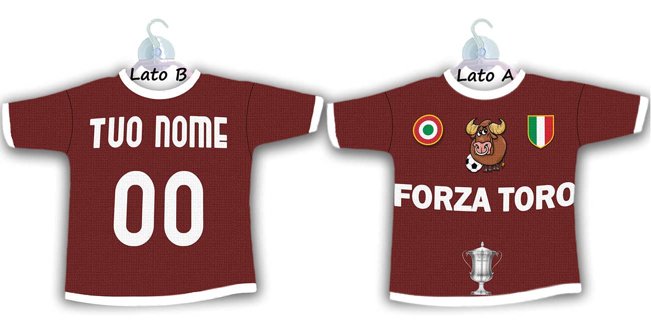 My Cust Gadget da Appendere in Macchina o Vetro Mini T-Shirt Maglietta Personalizzabile con Nome e Numero Squadra con Ventosa x Auto Vetro Forza Granata per Torino Granata Gadget