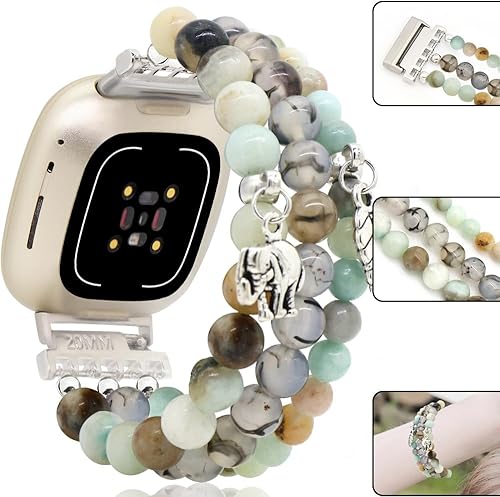 Miniatura 4 de C&L Accessories Pulseras compatibles con bandas Fitbit Versa 3Versa 4Fitbit Sense 2Bandas Sense para mujeres y hombres con cuentas de piedras