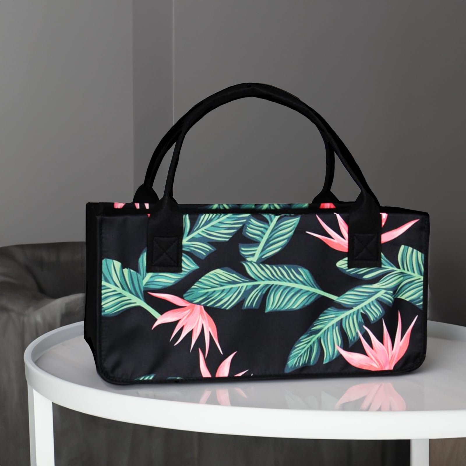 2 bolsas de fieltro negro para bolsa de compras, bolsa de troncos de chimenea, cesta de periódicos, cesta para troncos, Flor - Rosa, 50 x 25 x 25 cm