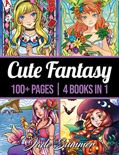 Télécharger 100 Cute Fantasy: An Adult Coloring Book with Alice in Wonderland, Fairies, Mermaids, Witches, and M Livre PDF Gratuit