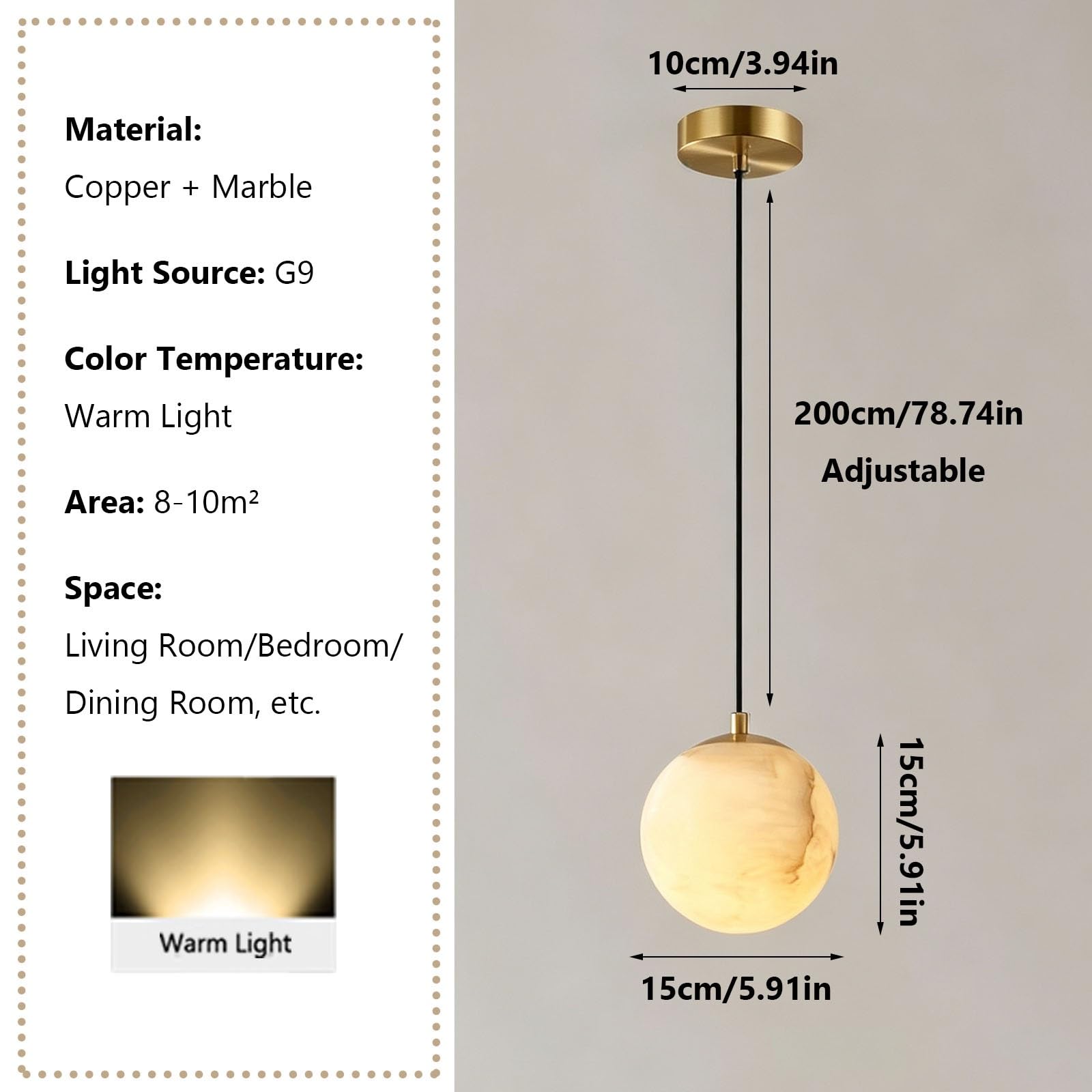 Lampada a sospensione con accento minimalista in ottone | Lampada a sospensione moderna in marmo con cavo regolabile Lampadario minimalista con paralume in alabastro
