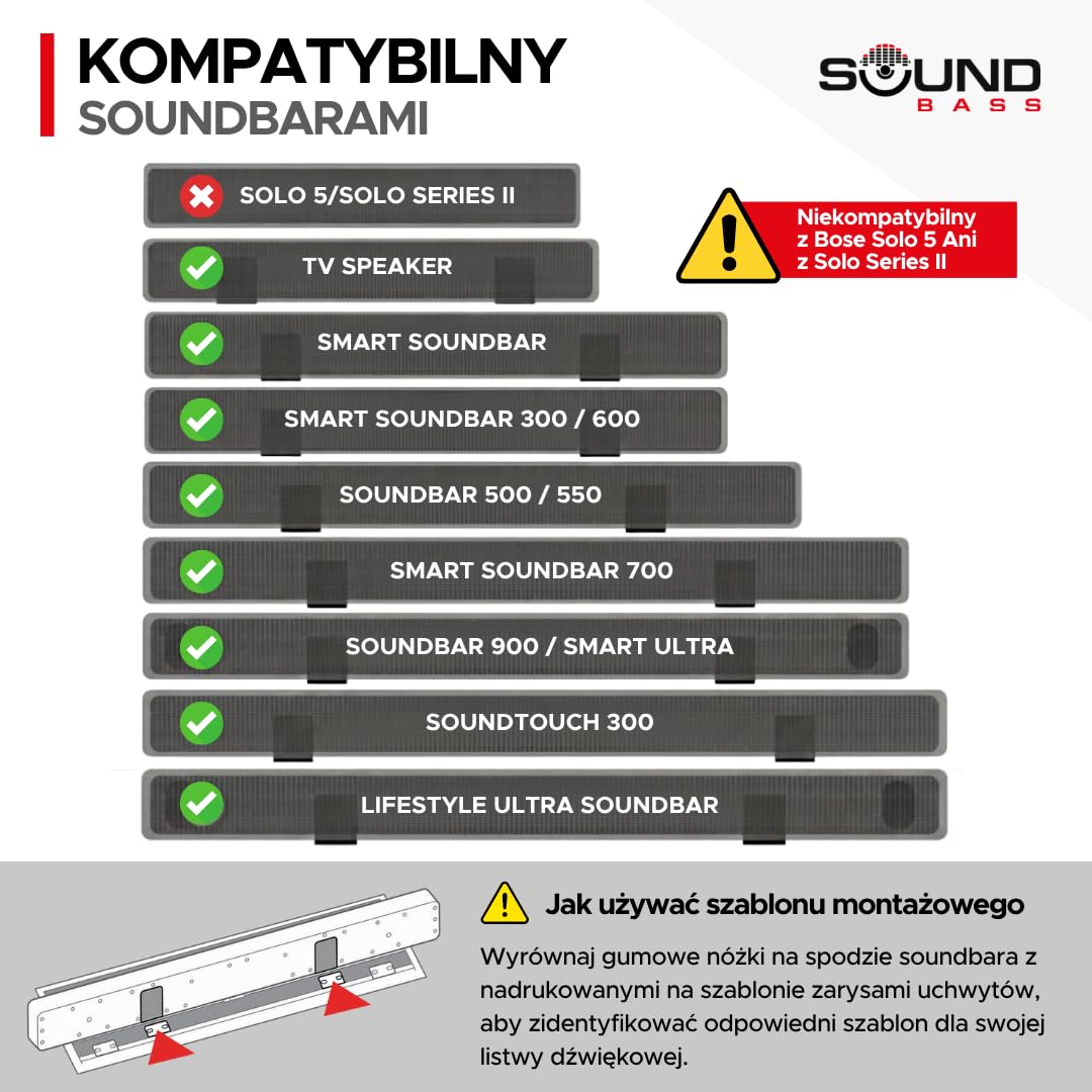 Sound Bass Soundbar Smart 300 500 550 600 700 900 Lifestyle Ultra Uchwyt Ścienny do Bose 300/500/550/600/700/900 Ultra, Smart Sound Bar, TV Speaker, Regulowany Uchwyt Montażowy pod Telewizorem, Czarny