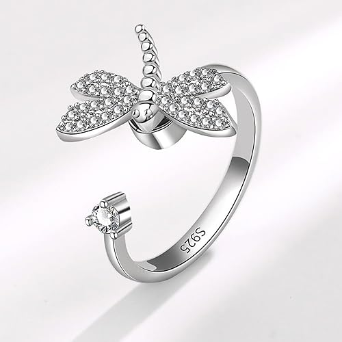 Miniatura 2 de 925 Sterling Silver Anti Anxiety Dragonfly Ring for Women Adjustable Fidget Stress Relieving Rings Jewelr
