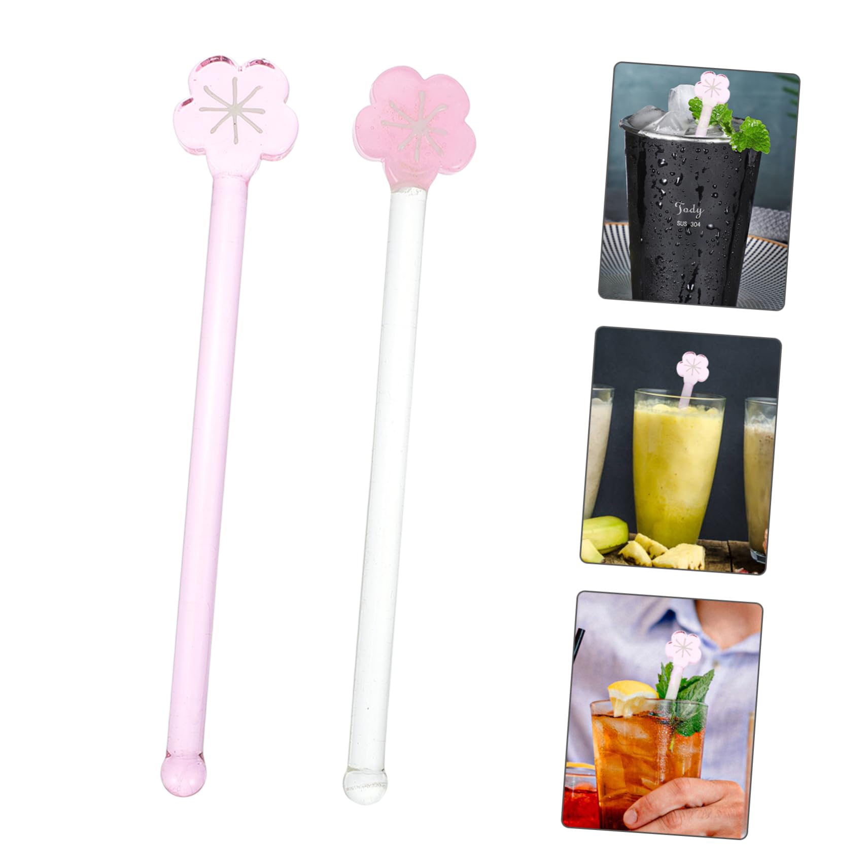 CIYODO 2Pcs Decorative Glass Swizzle Sticks with Long Handles Elegant Cocktail Stirring Rods for Coffee Beverages Parties Unique Flower Design for Home Bar Use
