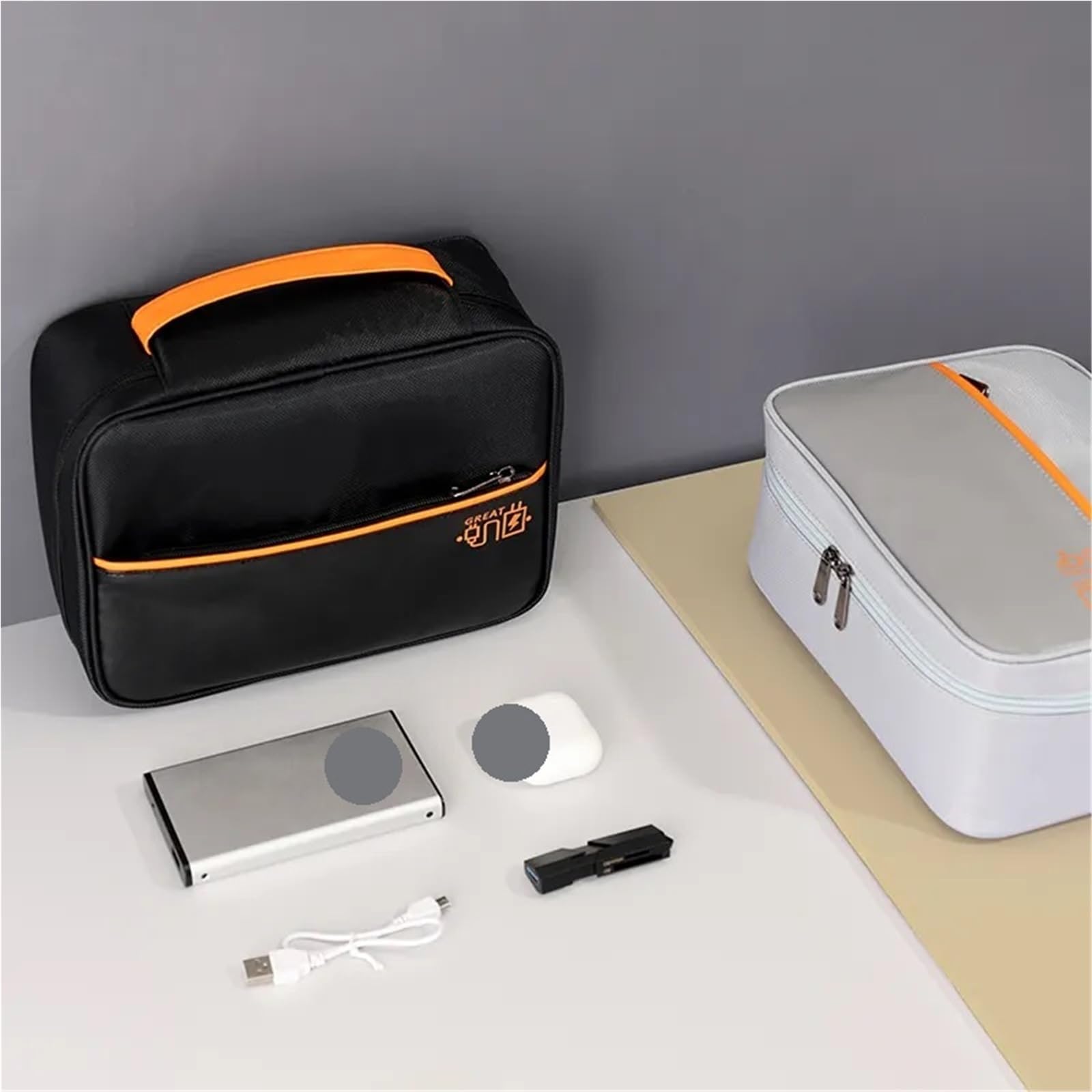 Kabel-Organisationstasche 2PCS Elektronik Organizer Reise Elektronische Zubehör Fall Tragbare Kabel Lagerung Tasche Für-Stick SD Karte Tablet Ladegerät(Light Yellow)