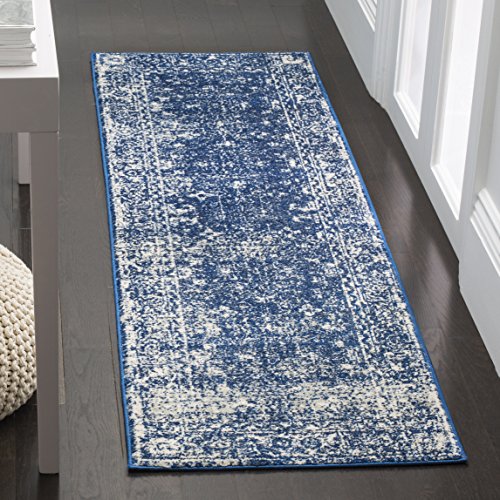 SAFAVIEH Evoke Collection 2'2' x 4' Navy/Ivory EVK270A Shabby Chic Distressed Non-Shedding Living Room Bedroom Accent Rug