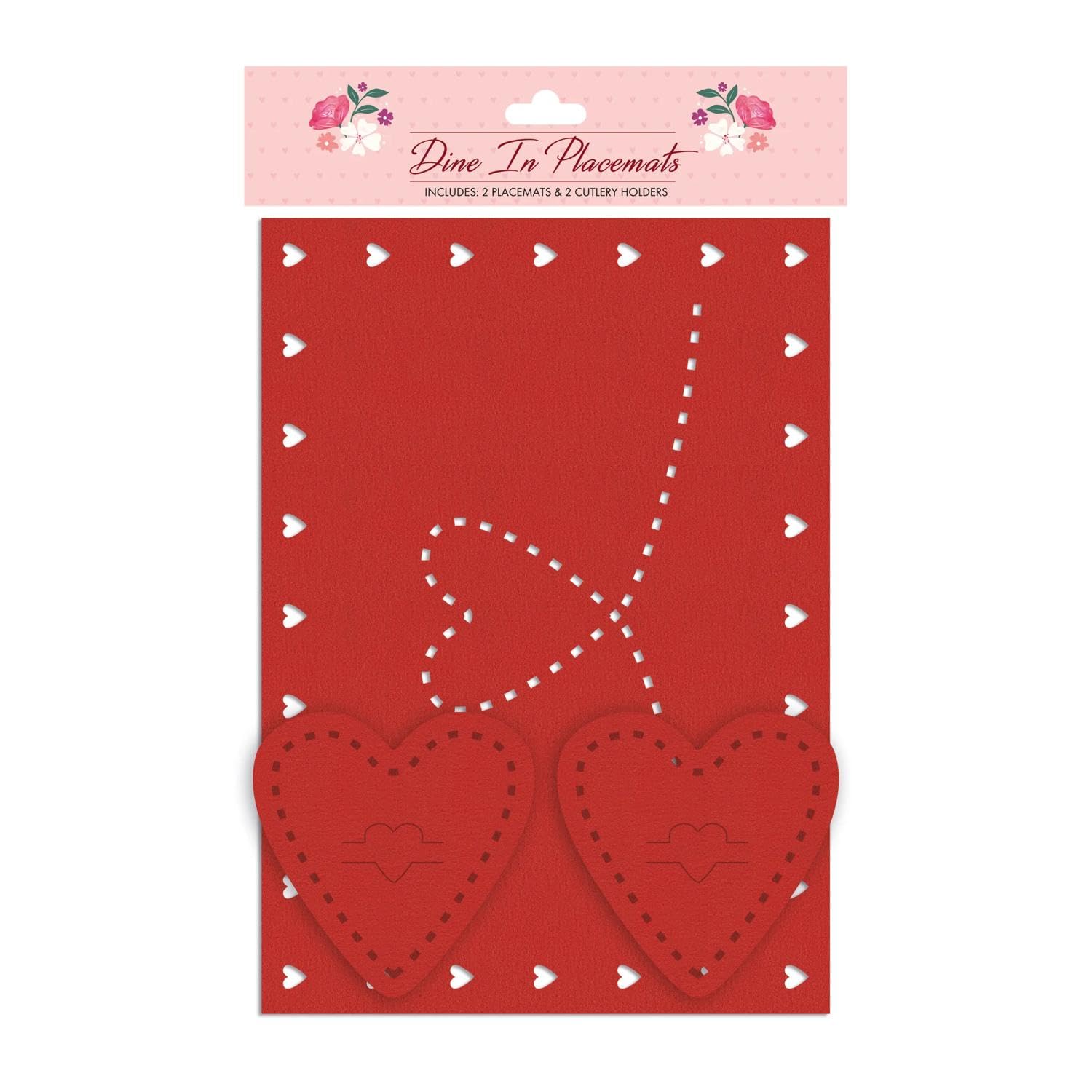 Eurowrap Red Love Heart Cutout Valentine's Felt Placemat & Coaster Set - Pack Of 4