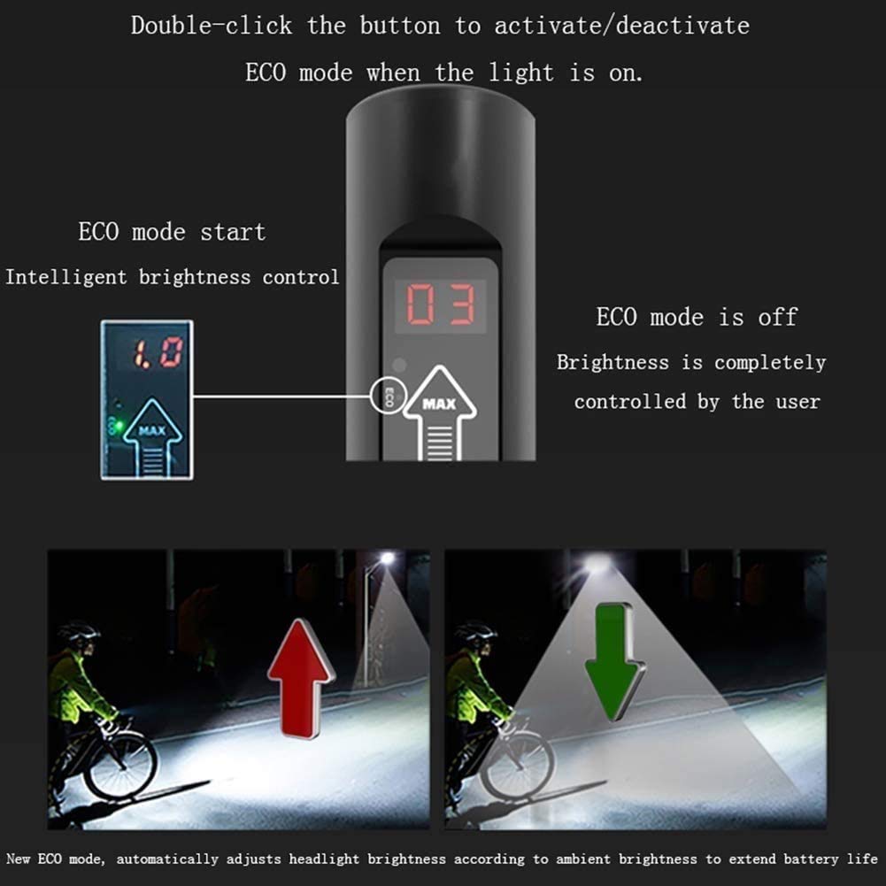 Frente de Luces de Bicicletas Recargables USB, Faro de la Bicicleta súper Brillante 4 + 1 Modos Light Runtime 10 Horas Faro de Bicicleta Impermeable, Luz para la Carretera, Montaña