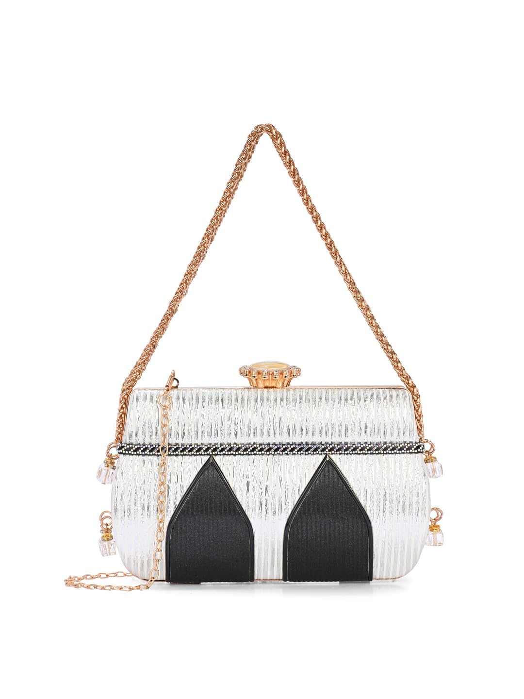 Handicraft Women's Beautiful Bling Box Clutch Bag | Evening Bag, Bridal Purse & Party Handbag | Wedding & Special Occasion Clutch (Silver W Black Twin Tower Crown)-image-36