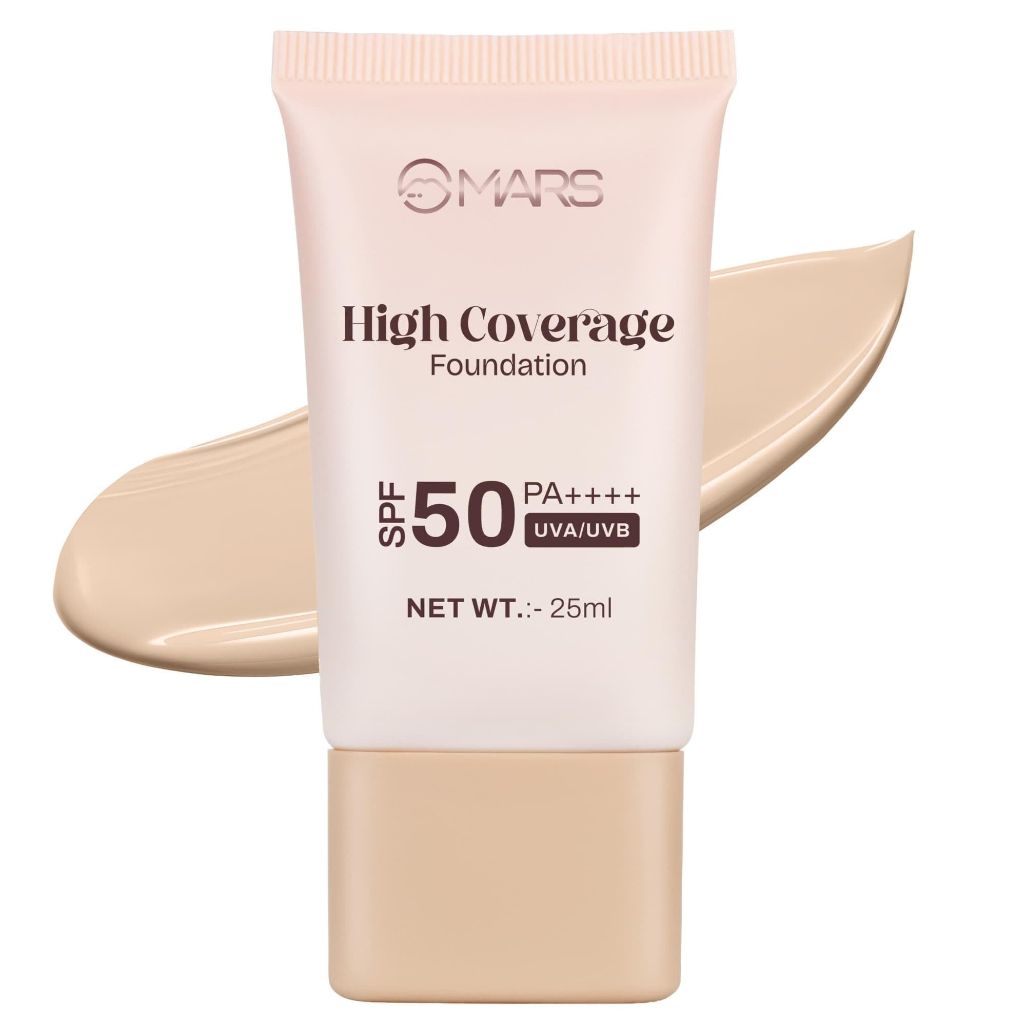 MARS SPF50 PA++++ High Coverage Foundation (25ml) (03-NATURAL BEIGE) | Blemish Free & Easy to Blend Foundation for Makeup