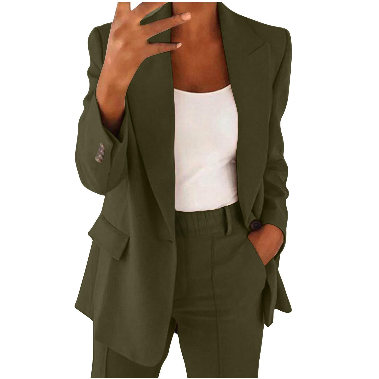 Plus Size Suit Sets for Women 2 Piece Blazer Set Business Casual Outfits Fashion Dressy Blazers Elastic Waist