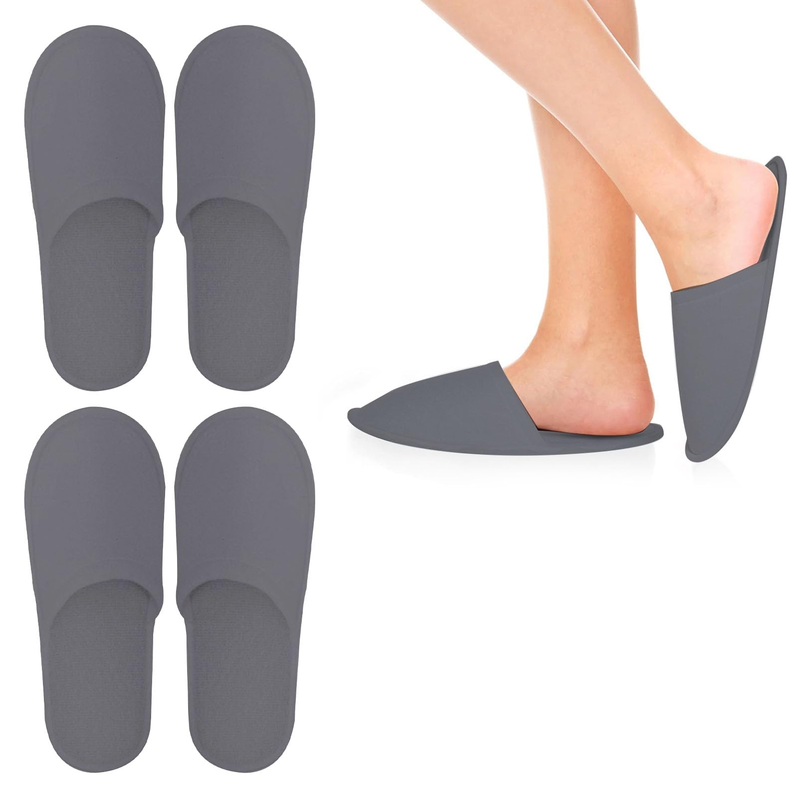 Pantofole Hotel - 2 Paia Usa E Getta Antiscivolo per Ospiti, SPA, Ciabatte Monouso, Sposa Bianco (Taglia EU 37-43, Grigio)