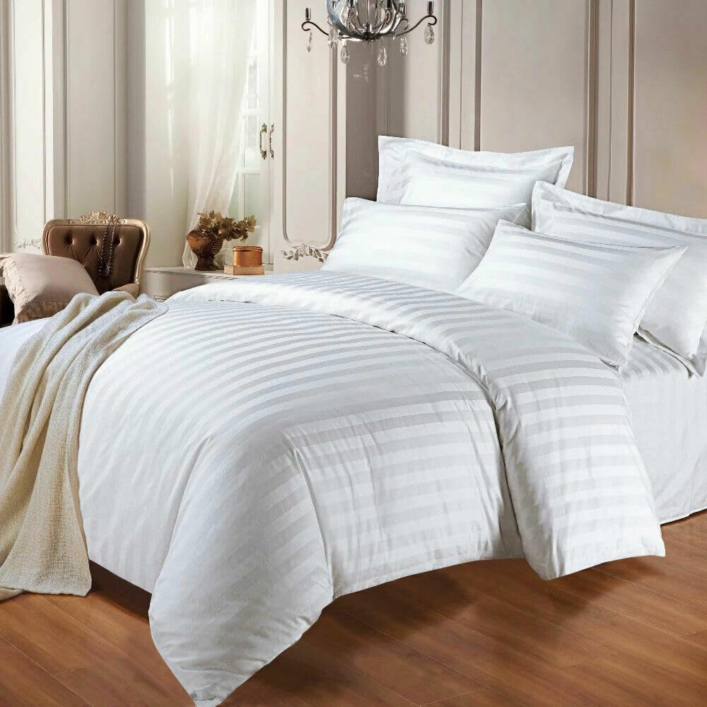 Luxury Product COMPLETE Hotel Quality Duvet Cover SET Stripe Quilt Covers Bedding Set Double King Size (White, King) — image 1