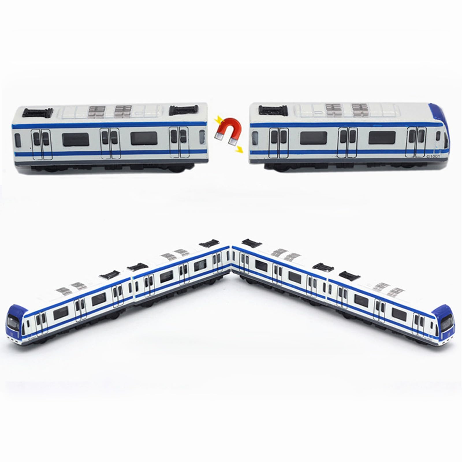 Modello di treno, Set ferroviario multi-auto 4PCS,Modello di treno della metropolitana ferroviaria della città in lega,Scala della lega della metropolitana blu 1/64