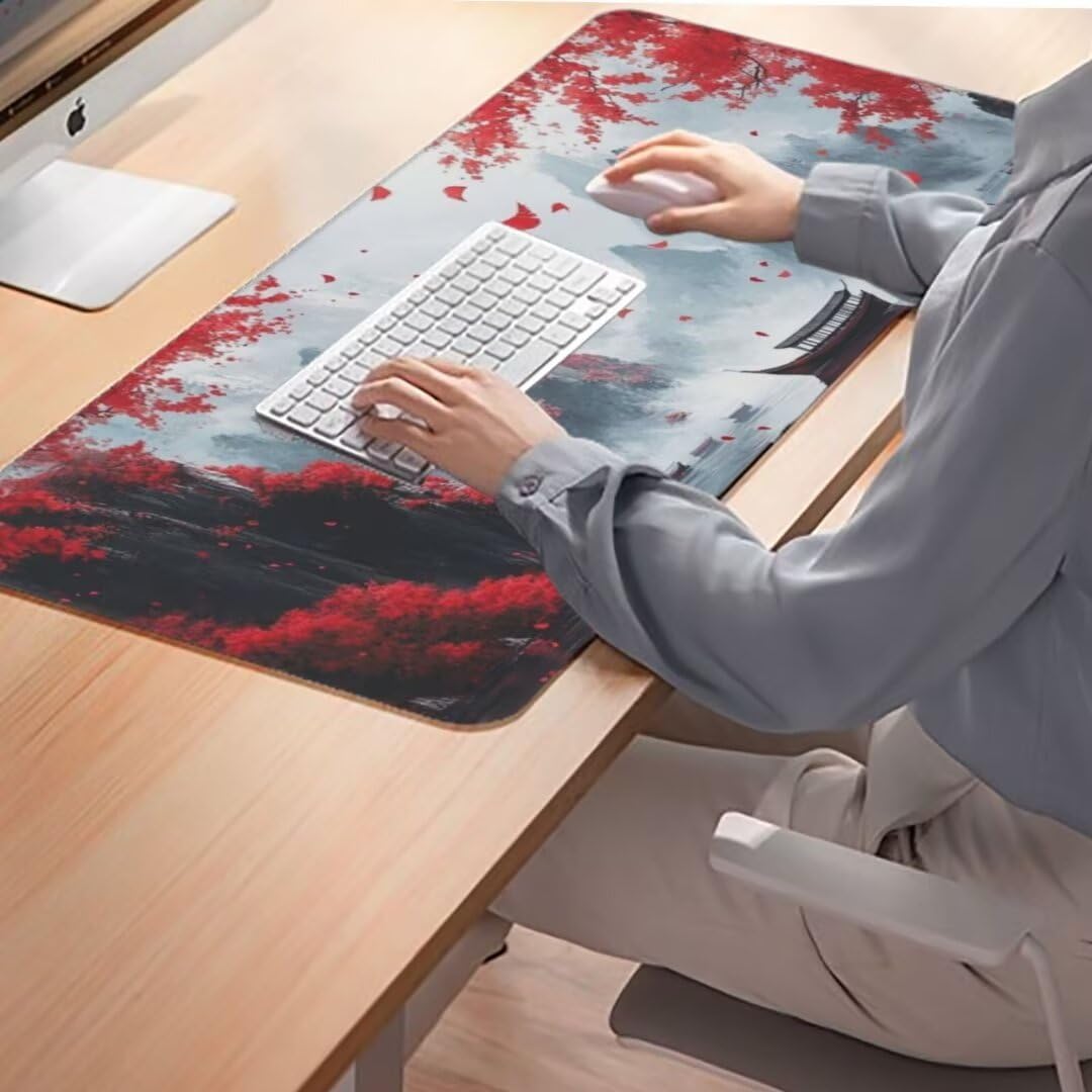 Japan Mauspad 1600 x 800mm, Mousepad XXL Schreibtischunterlage Landschaft Mouse Pad, Wasserdicht und Rutschfest Gaming Mauspad, Verbessert Präzision, Gaming-Mauspads für Pc und Gaming Zubehör qw577