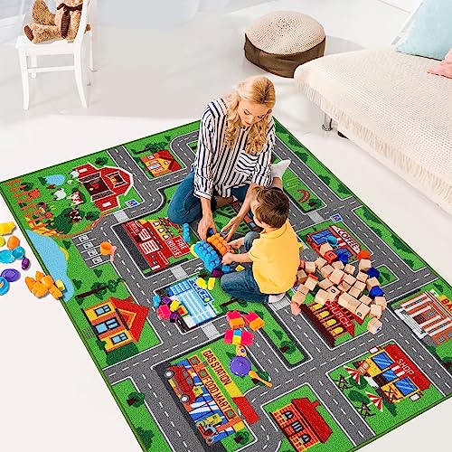 AKUNRUG Auto-Spielteppich, Stadt-Strassenkarte, Kinder-Spielteppich, 100x150 cm