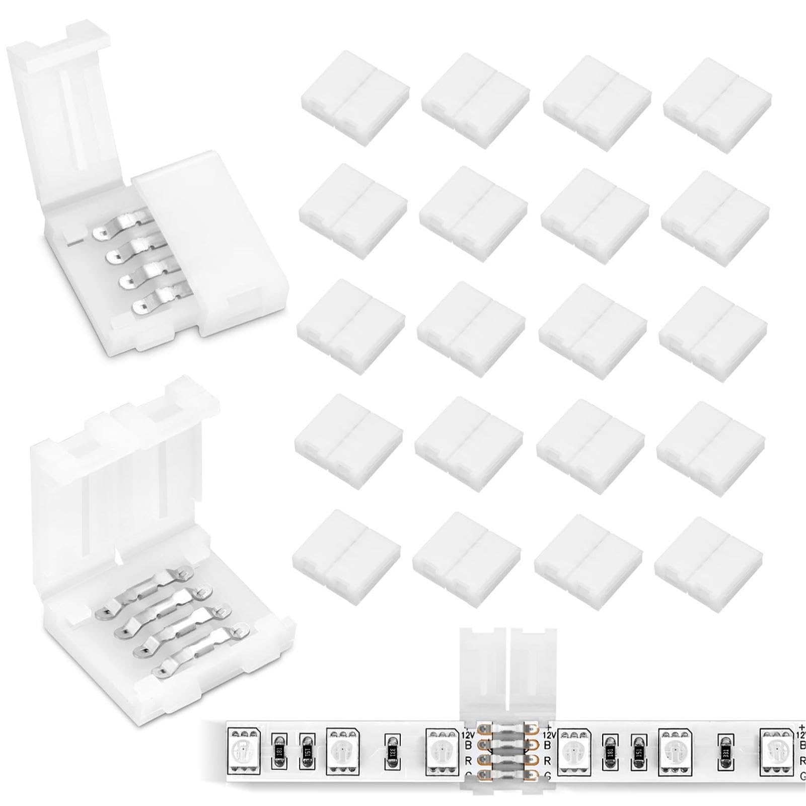DIANZHU 20Pcs 4-Pin LED Strip Connectors, 10mm Wide Unwired Solderless LED Light Connectors, Easily Extend or Splice SMD 5050 RGB Multicolor Light Strips-image-35
