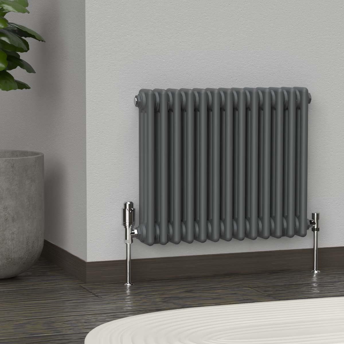 Lux Heat Anthracite Grey Horizontal 3 Column Traditional Radiator 500mm (H) x 605mm (W)