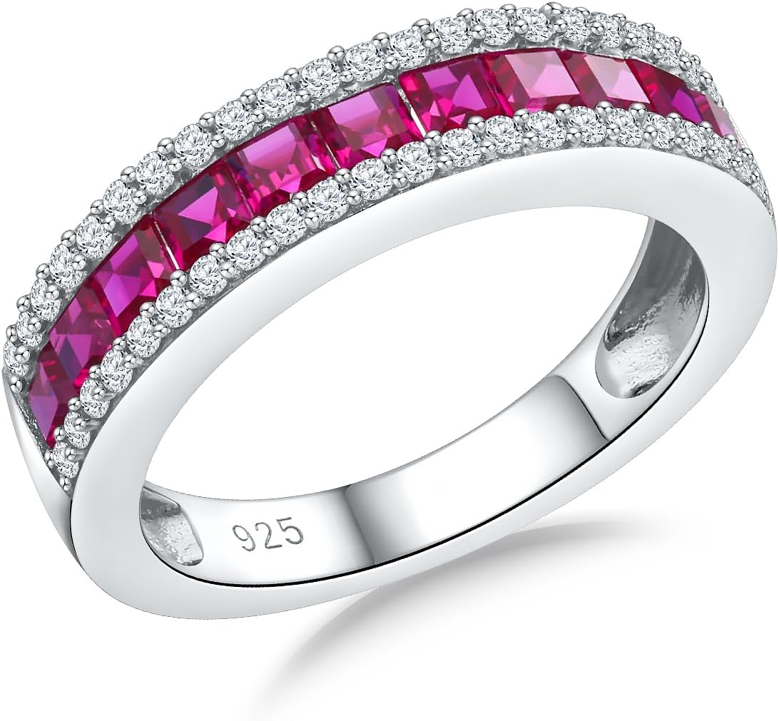 RANDESEternity Band Rings for Women Wedding Bands 925 Sterling Silver Created Emerald/Ruby/Sapphire/Cubic Zirconia Promise Ring Channel Set Anniversary Band (with Gift Box)