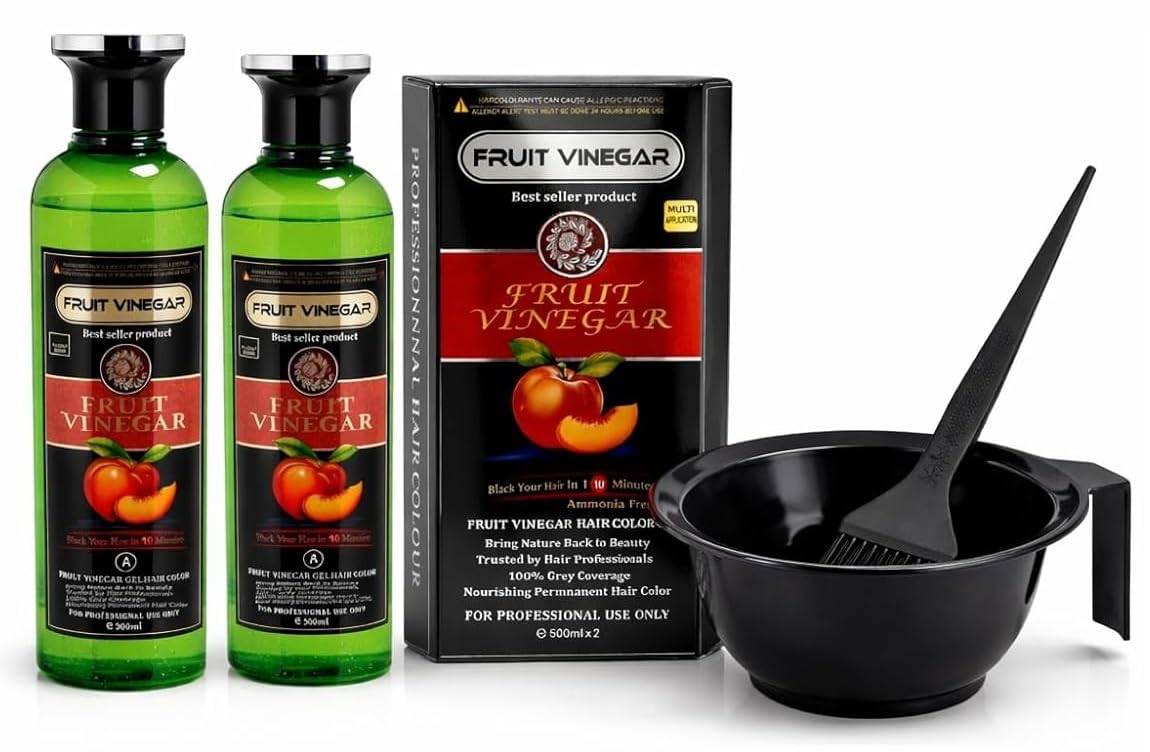 Fruit Vinegar Hair Color Gel 1000ml with Black Mixing Bowl & Brush Combo-picture-48