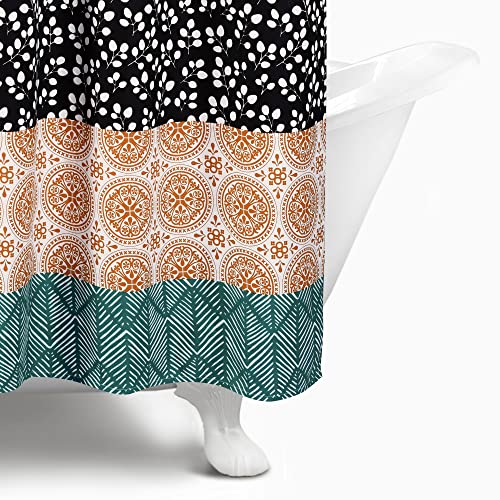 Image of Lush Decor Bohemian Stripe Shower Curtain 72 inch W x 78 inch L Turquoise & Orange - Bathroom Curtain - Extra Long Shower Curtain - Boho Decor - Fabric Shower Curtains
