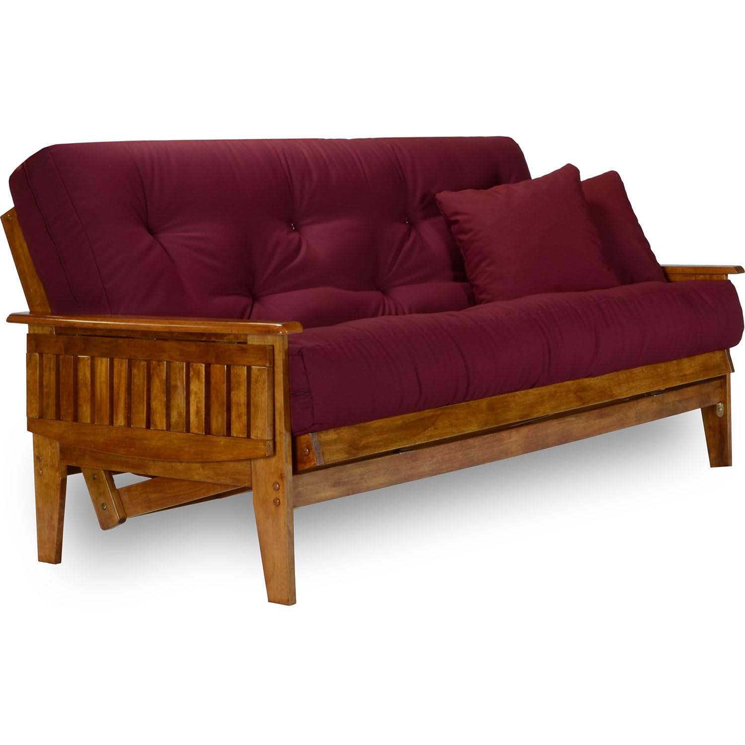 Nirvana Futons Eastridge Futon Set - Full Size, Frame, 8" Mattress, Twill Burgundy Cover